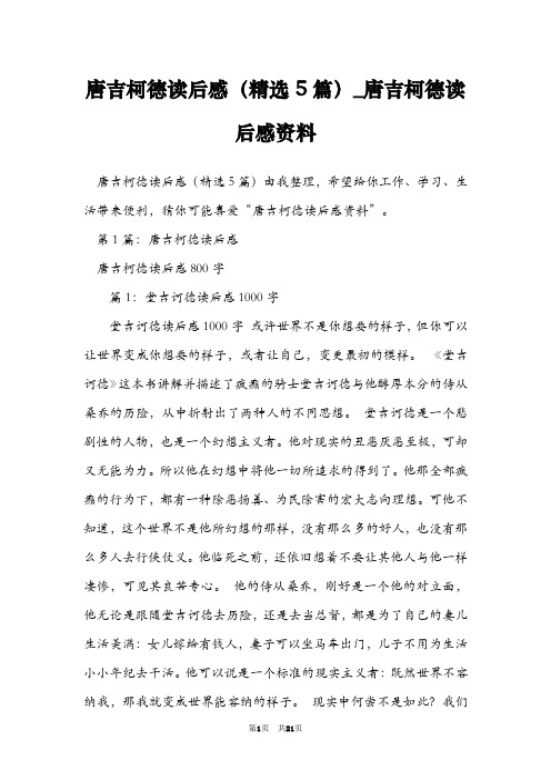 唐吉柯德读后感(精选5篇)_唐吉柯德读后感资料