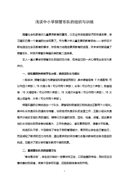 浅谈中小学铜管乐队的组织与训练(论文)
