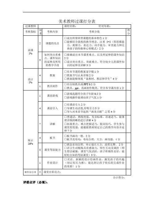 画室教师过课打分表