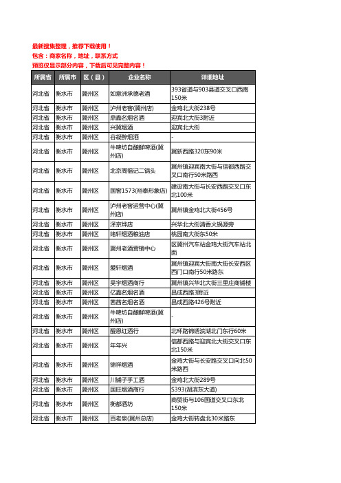 新版河北省衡水市冀州区酒水批发企业公司商家户名录单联系方式地址大全58家