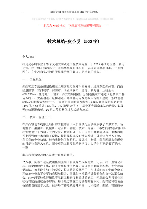 【最新文档】技术总结-皮小明 (500字)-范文模板 (3页)