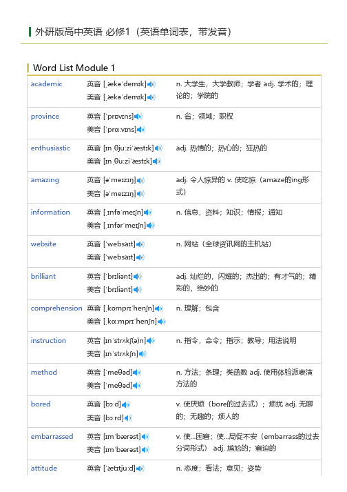 外研版高中英语-必修1(英语单词表)