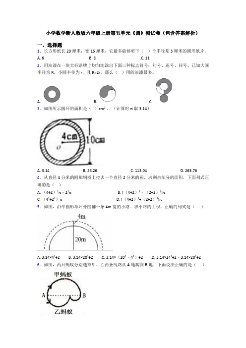小学数学新人教版六年级上册第五单元《圆》测试卷(包含答案解析)