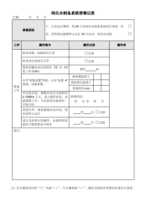 RD-纯化水制备系统消毒记录
