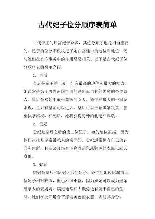 古代妃子位分顺序表简单