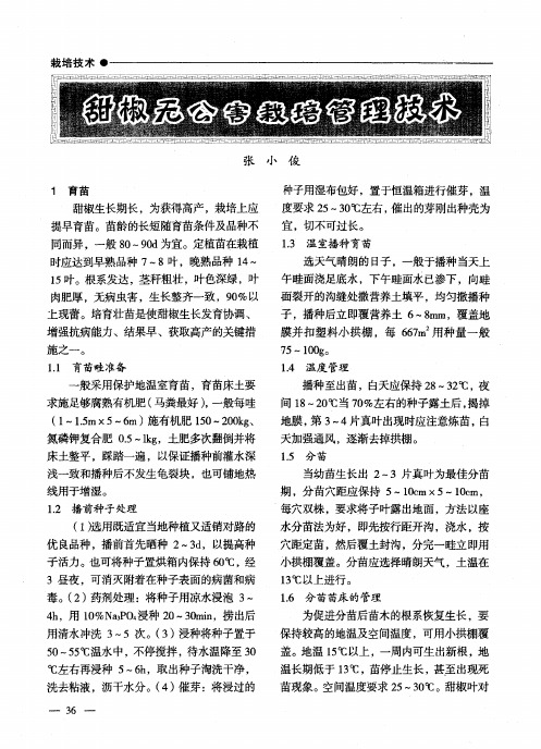 甜椒无公害栽培管理技术