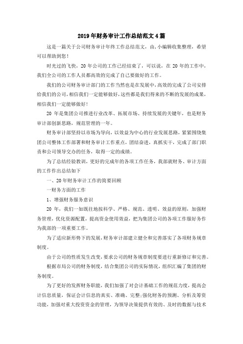最新-2019年财务审计工作总结范文4篇 精品