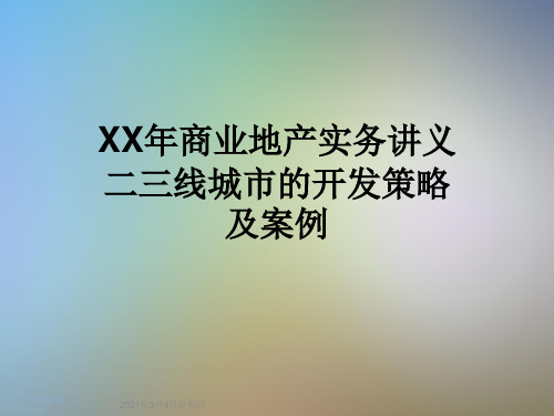 XX年商业地产实务讲义二三线城市的开发策略及案例