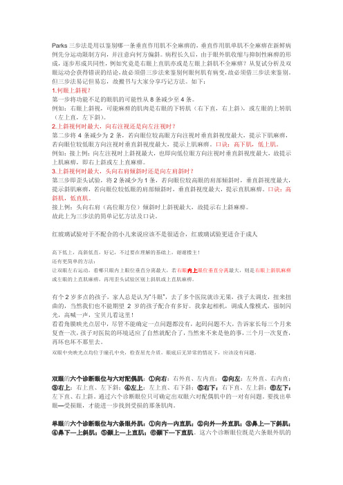 Parks三步法是用以鉴别哪一条垂直作用肌不全麻痹的