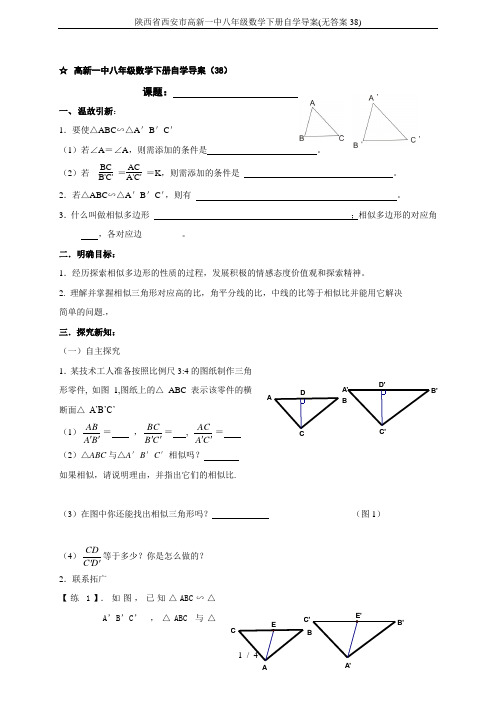 陕西省西安市高新一中八年级数学下册自学导案(无答案38)