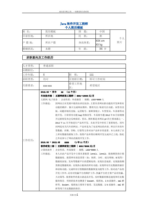 java软件开发工程师 个人简历模板