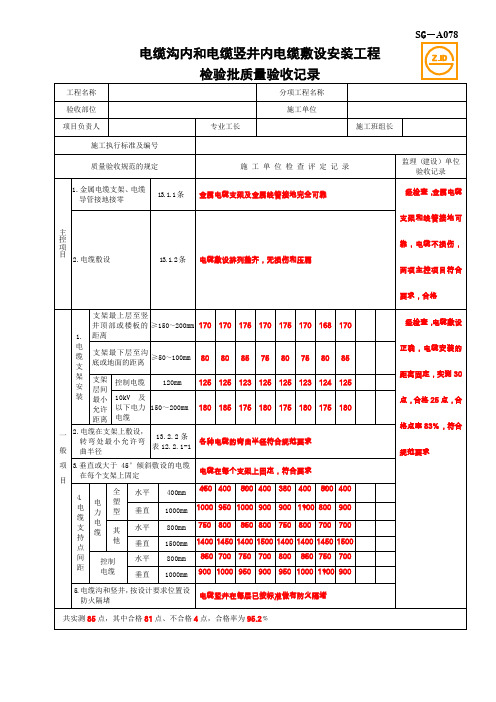 SG-A078电缆沟内和电缆竖井内电缆敷设安装工程检验批质量验收记录