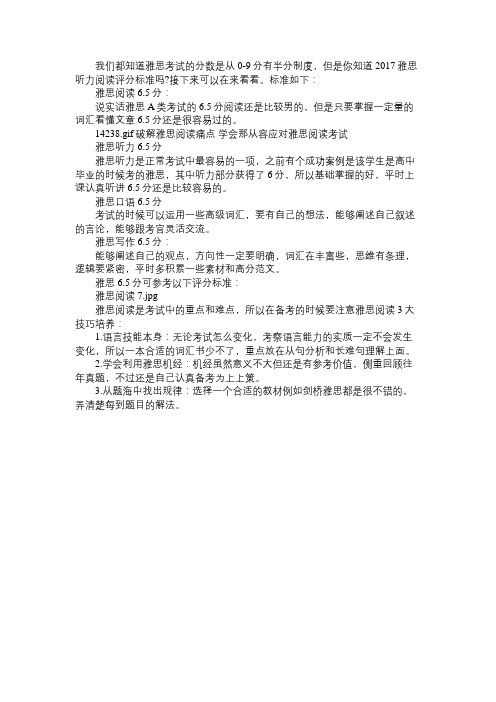 2017雅思听力阅读评分标准