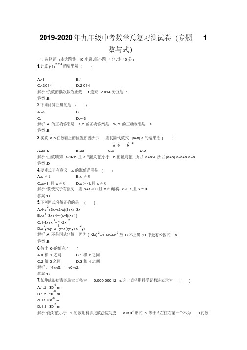 2019-2020年九年级中考数学总复习测试卷(专题1数与式)