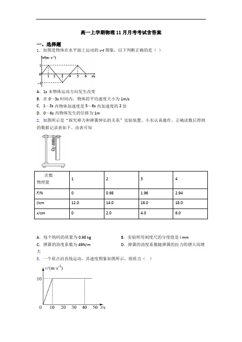 高一上学期物理11月月考考试含答案