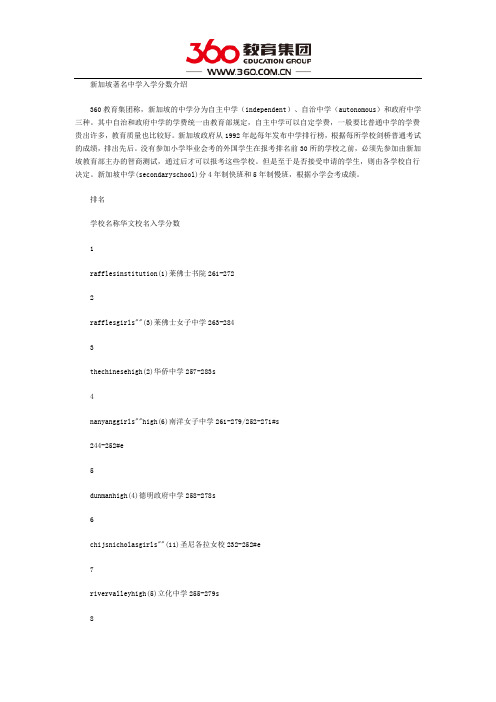 新加坡著名中学有哪些
