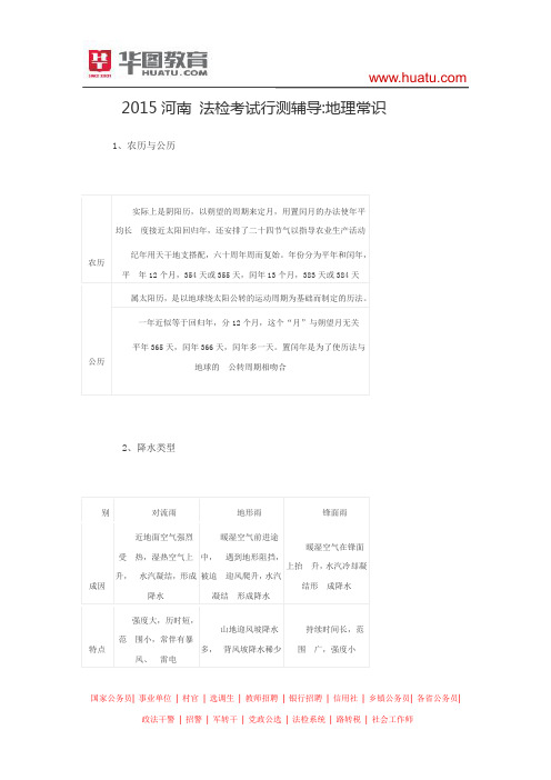 2015河南 法检考试行测辅导 地理常识