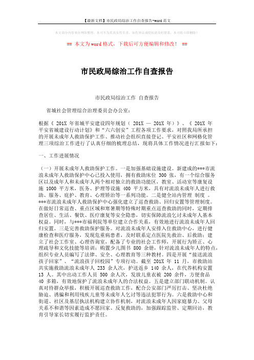 【最新文档】市民政局综治工作自查报告-word范文 (4页)