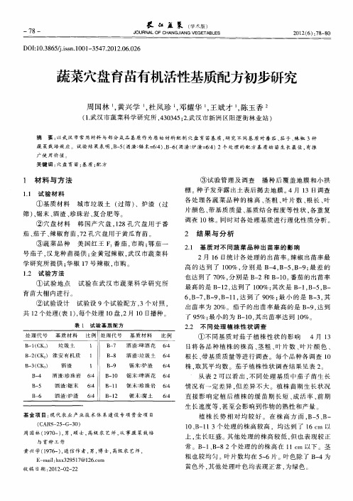 蔬菜穴盘育苗有机活性基质配方初步研究
