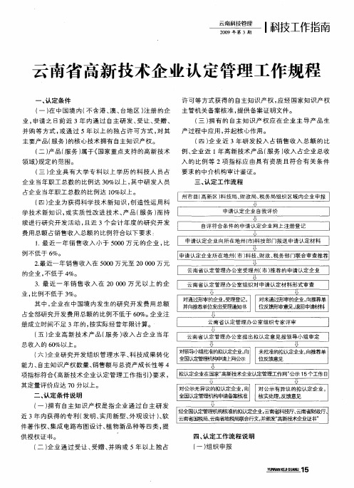 云南省高新技术企业认定管理工作规程