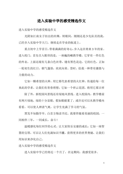 进入实验中学的感受精选作文