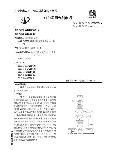 【CN109919981A】一种基于卡尔曼滤波辅助的多特征融合的多目标跟踪方法【专利】