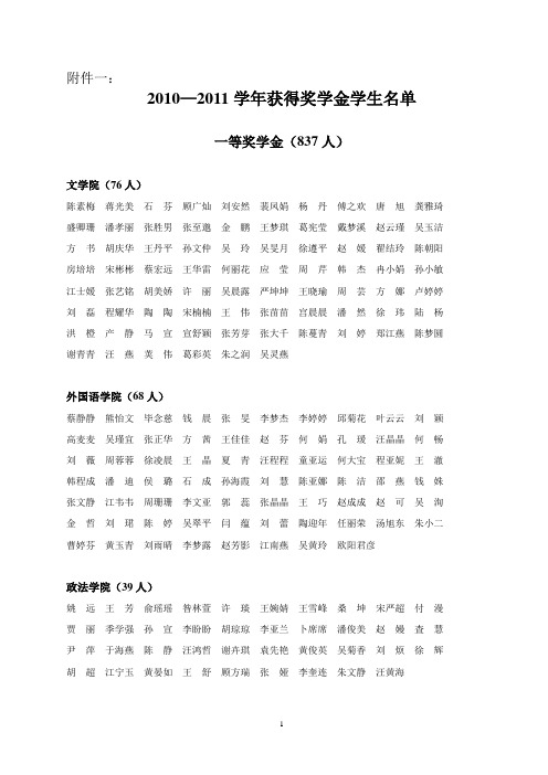 安庆师范学院2010—2011学年获得奖学金学生名单