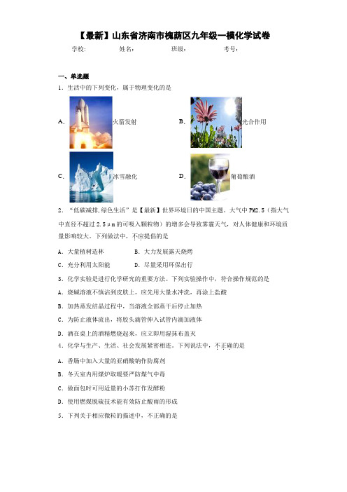 【最新】山东省济南市槐荫区九年级一模化学试卷(答案解析)