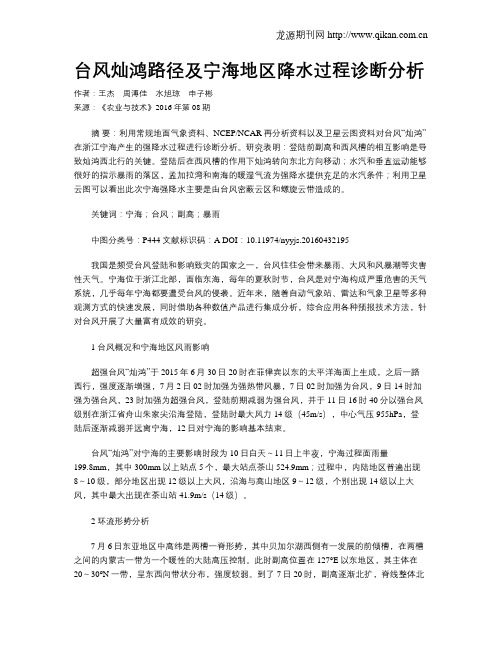台风灿鸿路径及宁海地区降水过程诊断分析