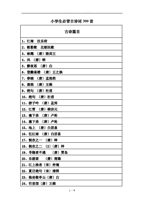 小学生必背古诗词300首