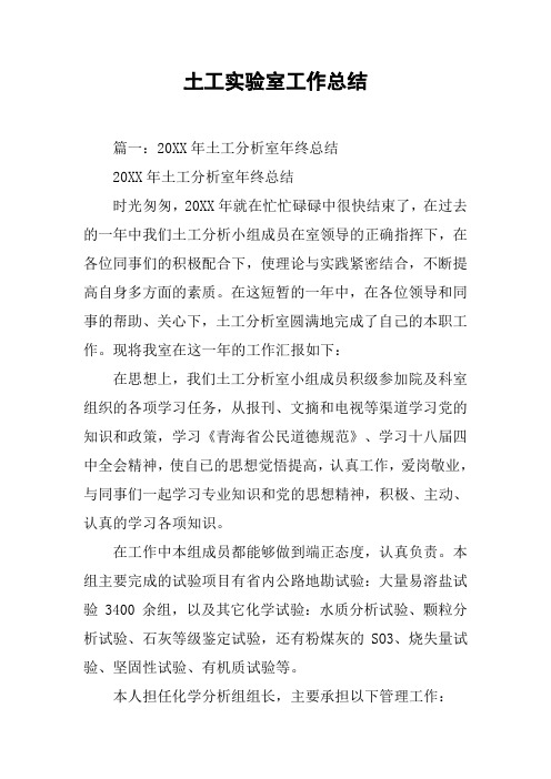 土工实验室工作总结[工作范文]