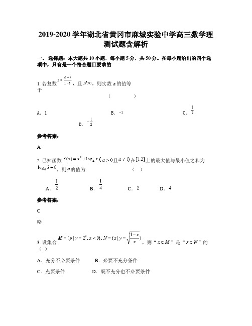 2019-2020学年湖北省黄冈市麻城实验中学高三数学理测试题含解析