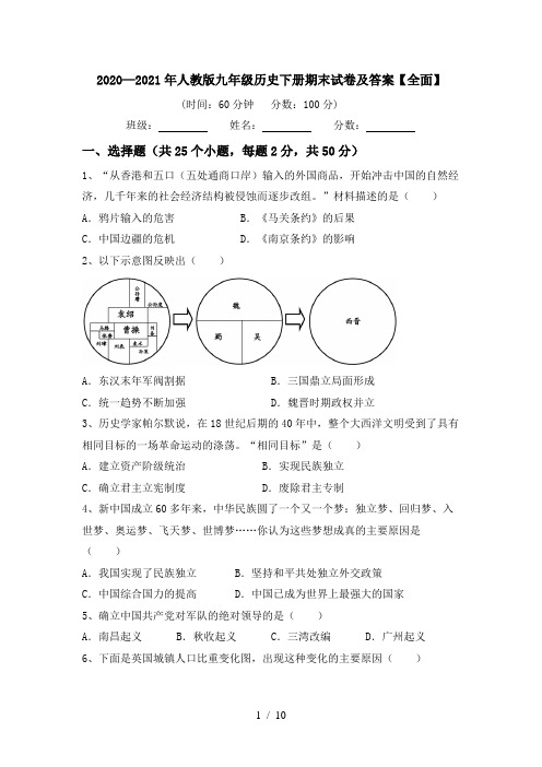 2020—2021年人教版九年级历史下册期末试卷及答案【全面】