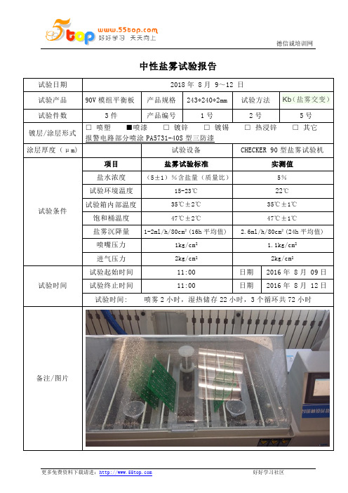 中性盐雾试验报告表