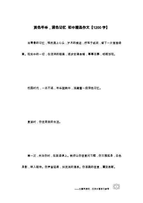 淡色年华,深色记忆 初中精选作文【1200字】
