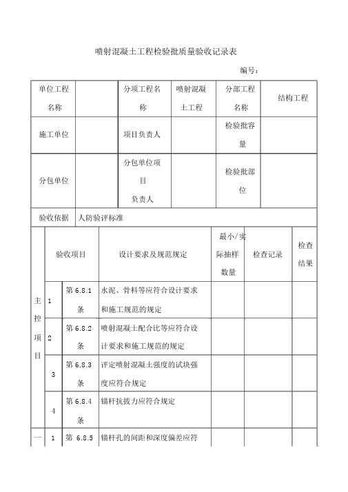 喷射混凝土工程检验批质量验收记录表