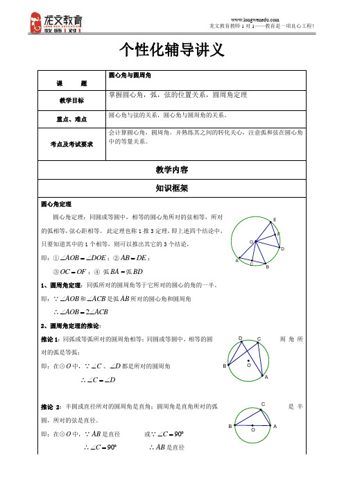 初三圆周角角与圆心角的中考题讲解