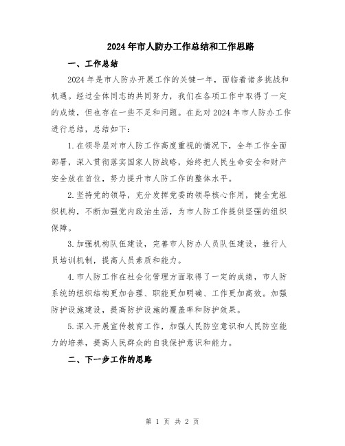 2024年市人防办工作总结和工作思路