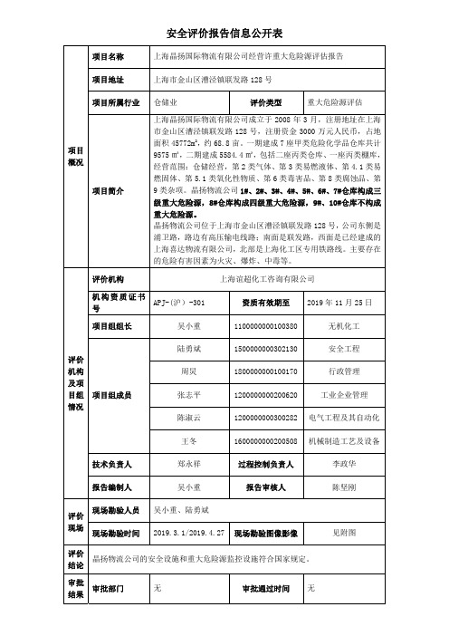 安全评价报告信息公开表