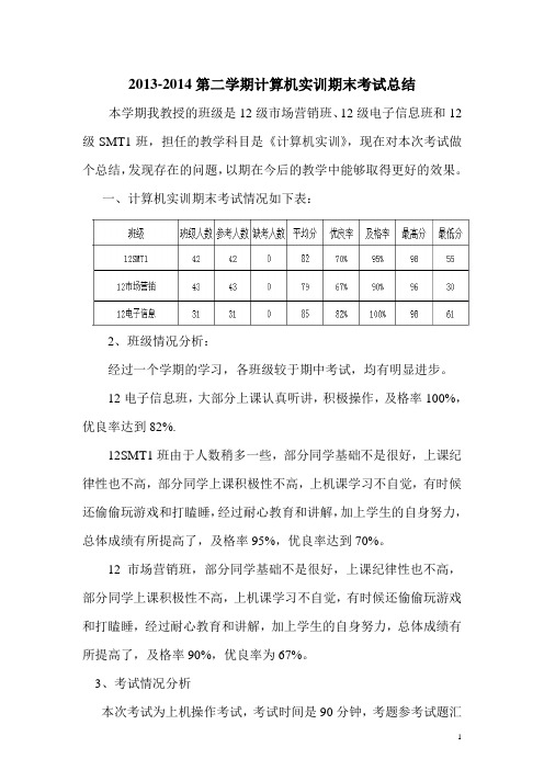 2013-2014第二学期期末考试总结