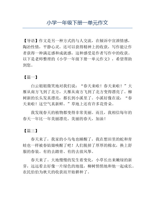 精品小学一年级下册一单元作文