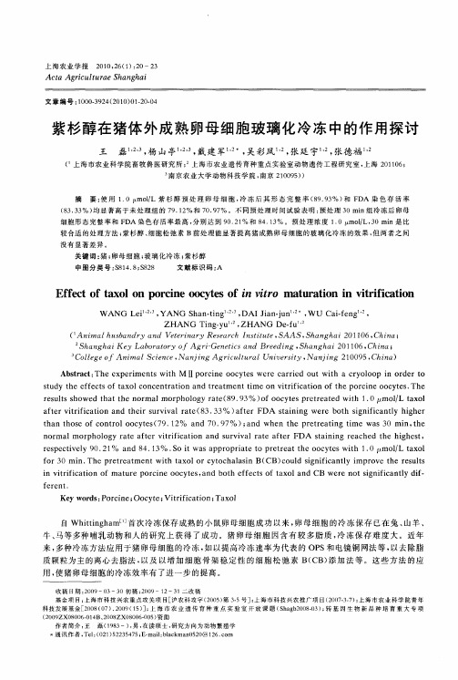 紫杉醇在猪体外成熟卵母细胞玻璃化冷冻中的作用探讨
