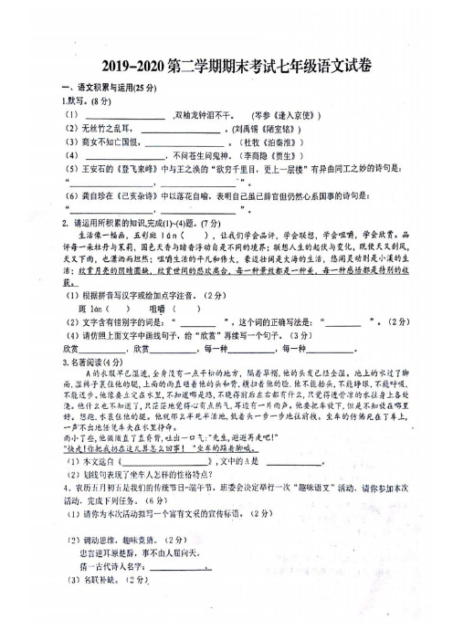 安徽省淮南市2019-2020学年七年级下学期期末教学质量检测语文试题