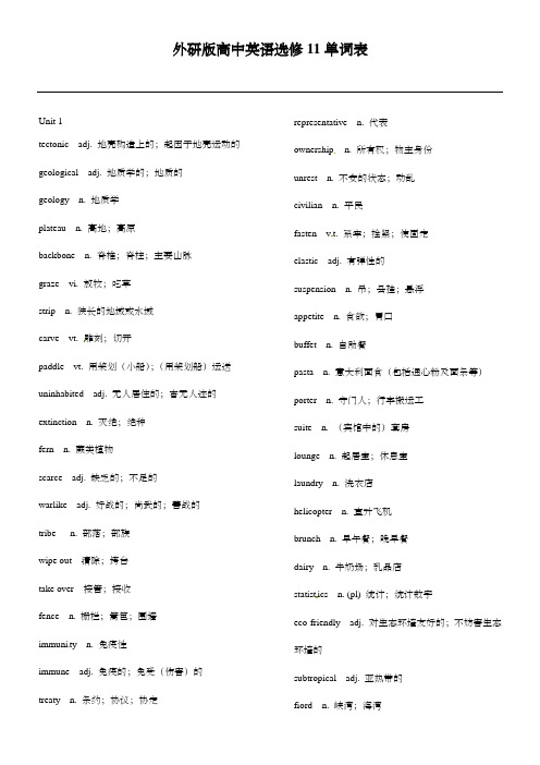 外研版高中英语选修11单词表