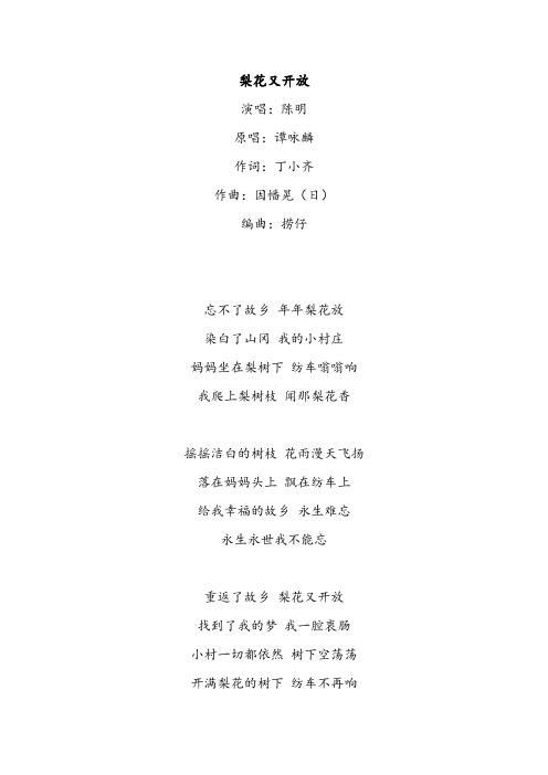 《梨花又开放》歌词
