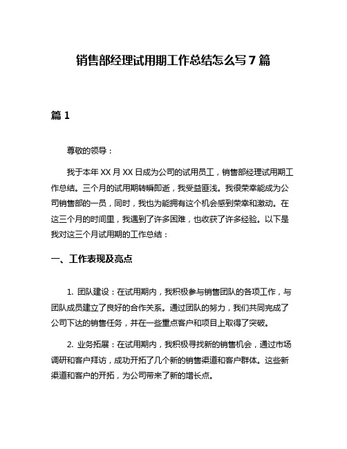 销售部经理试用期工作总结怎么写7篇