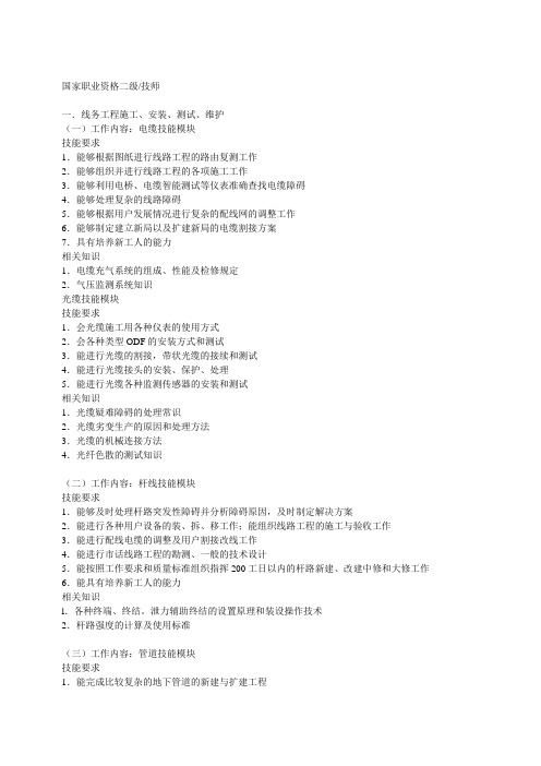 线务员一、二级国家职业标准
