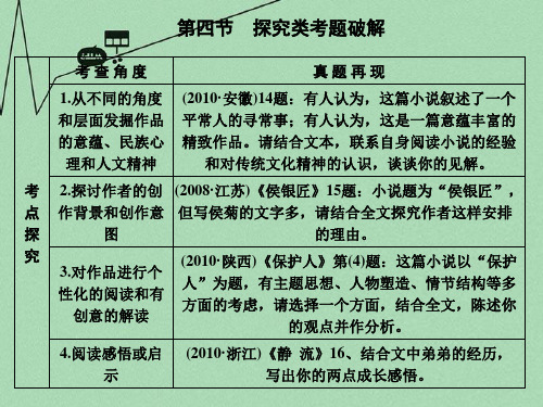 高考语文二轮复习考点突破第一篇 啃下高三备考的硬骨头 三、小说阅读 第四节 探究类考题破解课件
