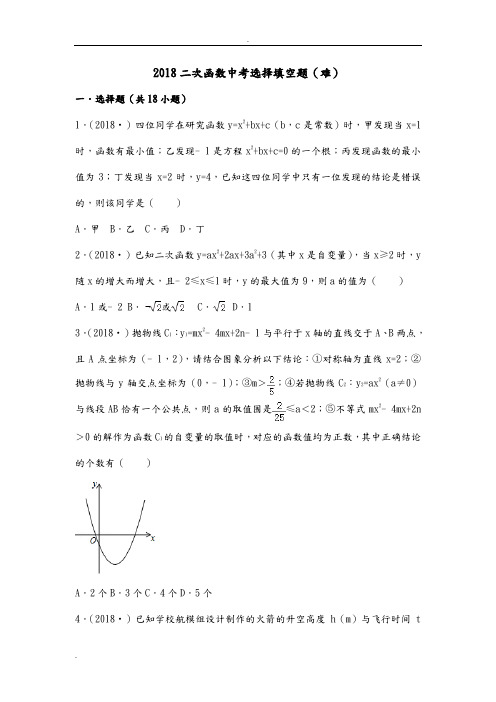 2018年二次函数中考选择填空题(带的答案解析)