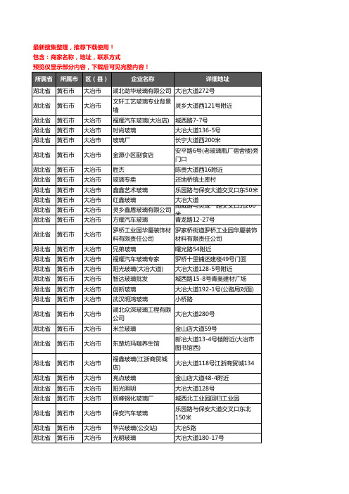 新版湖北省黄石市大冶市玻璃企业公司商家户名录单联系方式地址大全48家